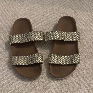 Gold Woven Slide Sandals